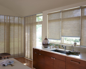 Woven wood shades look great in kitchens!