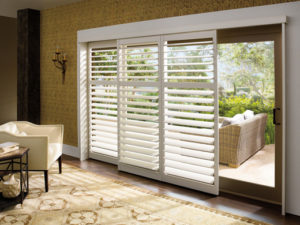 Palm Beach™ Polysatin™ Shutters for a Sliding Door